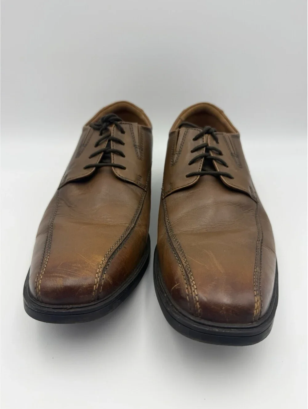 Clarks Rounded Toe Lace Up Leather Heeled Shoes Brown Oxford Mens 10.5